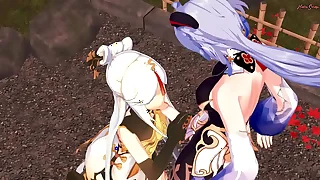 Futa Ganyu fucks Ningguang doggystyle and cums in her pussy - Genshin Impact Futanari Hentai&period;